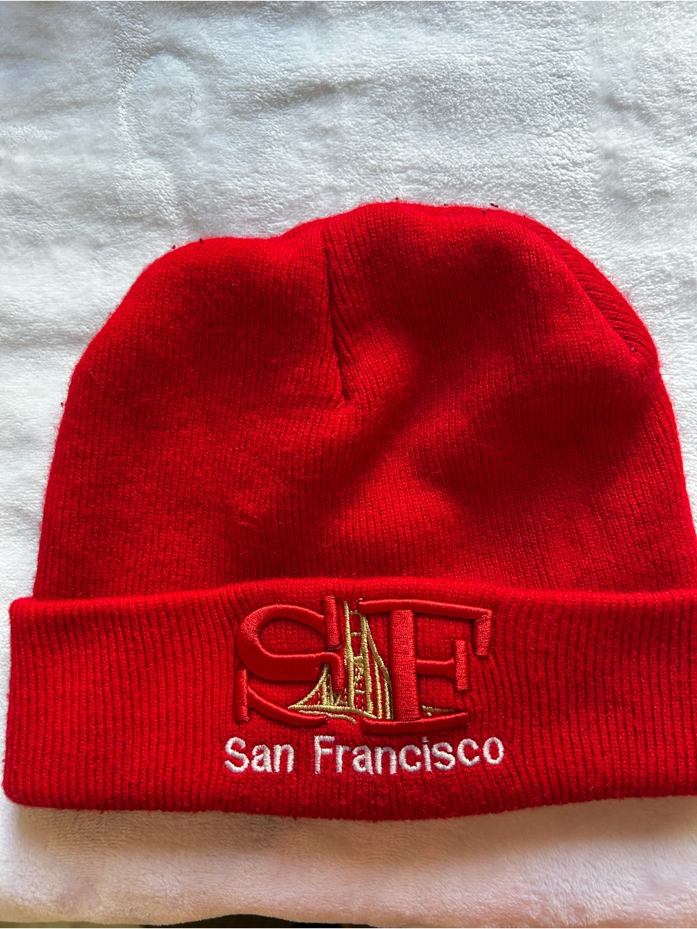 Red San Francisco Embroidered Beanie